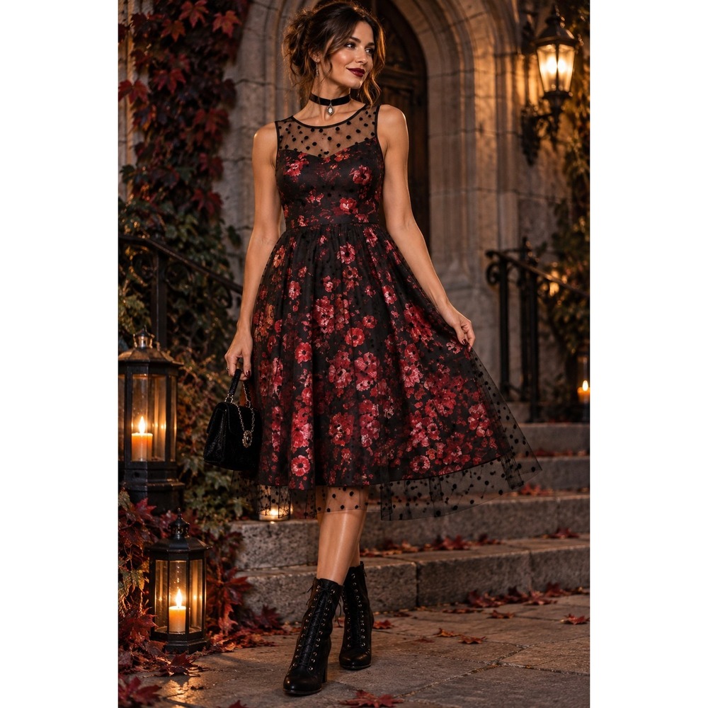 Luxe by Carmen Marc Valvo Women's Size 12 Sleeveless Red Floral Dress